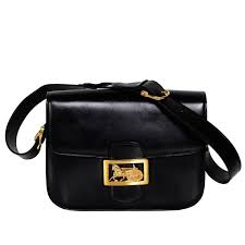 Black And Gold Carriage Celine Vintage Horse Carriage Buckle Black Box Leather Shoulder Bag Leather Shoulder Bag Bags Shoulder Handbags