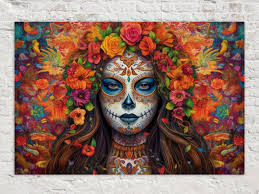 Day of the Dead Woman, Colorful Canvas Art Print, Tribute to Mexican  Tradition, Life and Remembrance, Large Canvas Wall Art