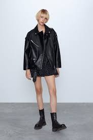 Image 1 Of Faux Leather Oversize Jacket From Zara Lederjacke Outfits Ubergrosse Jacke Modestil