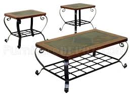 The slate worktop was recovered from a former bakery, a few kilometres from the workshop. Metal Slate Wood Mixed Media 3pc Coffee Table Set