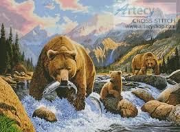 Brown bear cross stitch patterns. Artecy Cross Stitch Bear And Cubs Cross Stitch Pattern To Print Online