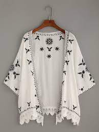Kimonos By Borntowear Scalloped Crochet Trimmed Embroidered Kimono Embroidered Kimono Boho Outfits Fashion Outfits
