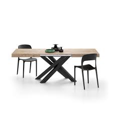 Wood round taper table leg. Extendable Table With Black Crossed Legs Emma 140 Color Oak Mobili Fiver