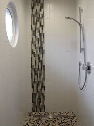 It offers an artistic look to your shower area and also it gives you privacy while taking a shower. Vertical White Ceramic Glass Tile Shower Room Wall Panel With Rounded Glass Window Plus Black An Bathroom Shower Design Glass Tile Shower Bathroom Shower Walls
