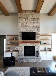 Modern Rustic Craftsman Farmhouse Interior Exterior Stone Veneer Design Fireplace Design Living Room Decor Traditional Farm House Living Room