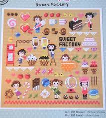 Stitched a beard on the green santa above with colonial knots, but decided i liked the continental stitch beards better. Modern Cross Stitch Patterns And Kits Sweet Factory Sweets Motifs Candies Motifs Modern Cross Stitch Patterns Cross Stitch Embroidery Cross Stitch Patterns