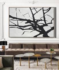 Black And White Tree Art Canvas Cz Art Design Hand Painted Oversized Horizontal Minimalist Abstract Tree Art Black And W Contemporary Abstract Art Modern Art Abstract Original Abstract Art