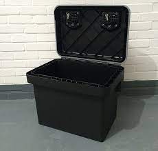 It features large comfortable cut out handles, a reinforced base, a lockable self draining dual hinging lid and roller wheels. 83 Ltr M Heavy Duty Lockable Plastic Storage Box Solent Plastics