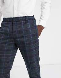 34% off / +3 couleurs. Selected Homme Pantalon De Costume Coupe Slim A Carreaux Avec Taille Elastique Bleu Marine Asos