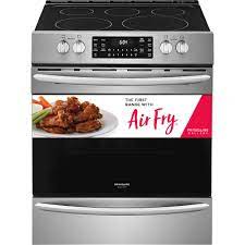 The rule of thumb when converting a recipe to an air fryer is to reduce the temperature by 25 degrees and shorten the bake time by about 20 percent. Frigidaire Gallery 5 4 Cu Ft Freestanding Electric Air Fry Range With Self And Steam Clean Smudge Proof Stainless Steel Fgeh3047vf Best Buy