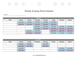 Prepare to be thrilled, as you find some of the best templates which can be job rotation templates, nursing schedules, or even call rotation schedule templates. Weekly Rotating Work Schedule