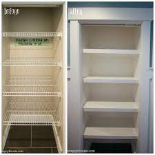 A linen cupboard is an enclosed recess of a room used for storing household linen and other things for storage, usually with shelves, or a. How To Replace Wire Shelves With Diy Custom Wood Shelves The Happy Housie