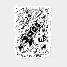 Black And White Rocket Tattoo Traditional Black And White Tattoo Flash Space Rocket Sticker White Tattoo Cool Laptop Stickers Flash Tattoo