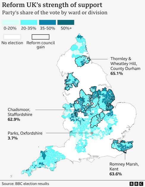 Sir John Curtice: The map that reveals the extent of Reform's triumph - BBC  News