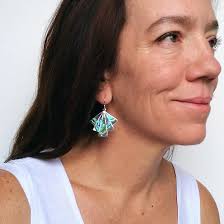 Aretes Art Déco de Abanico, Joyería Mexicana Artesanal, Aretes de Abulón,  Aretes Llamativos, Concha Iridiscente, Aretes Boho, Baño de Plata