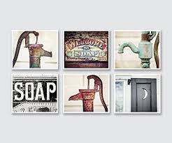 It has a clawfoot tub accompanied by a rustic chair and round floral decor mounted above the white beadboard lower wall. Farmhouse Bathroom Wall Decor Set Of 6 5x7 Not Framed Fine Art Prints Rustic Bath Or Laundry Room Picture Set Buy Online In Botswana At Botswana Desertcart Com Productid 42158232