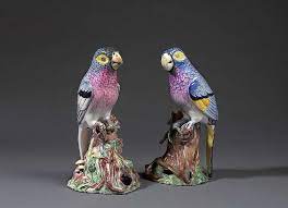 Two Faience Parrots Teapot kettle set for one.