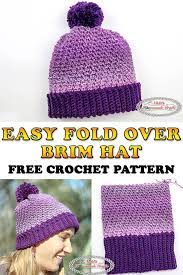 Crochet Hat Pattern For An Easy Fold Over Brim Hat With Pom Pom Crochet Hats Crochet Crochet Beanie Pattern