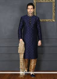 Blue Banarasi Silk Mehndi Kurta Pyjama Stylish Mens Outfits Kurta Men Sherwani