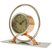 Japanese Art Deco Chrome And Copper Geometric Mechanical Alarm Clock By Toyo In 2020 Modern Mantel Clocks Art Deco Clock Clock