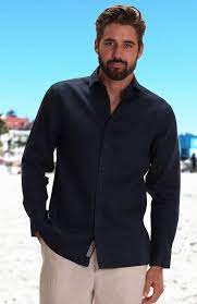 Bradford In Navy Men S Long Sleeve Linen Shirt Wedding Tropics Mens Beach Wedding Attire Wedding Shirts Beach Wedding Shirts
