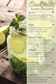Printable Bar Cocktail Menu Template Green Cocktail Menu Menu Card Design Menu Card Template