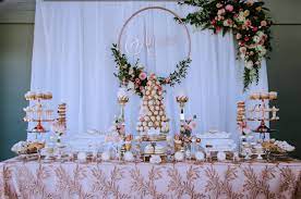 Rose Gold Rose Blush Pink Wedding Sweet Table Rose Gold Bridal Shower Bridal Shower Desserts Table Gold Dessert Table