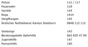 Welche notrufnummern sie im notfall wählen sollten, finden sie hier. Notfallnummern Solothurn Ch Info Kmu Netzwerk Schweiz