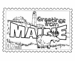 Maine State Stamp Coloring Page Greetings From The States Flag Coloring Pages Flower Coloring Pages Coloring Pages