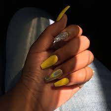 Yellow Chrome Nails With Glitter Acrylic Nails Yellow Glitter Nails Acrylic Yellow Nails
