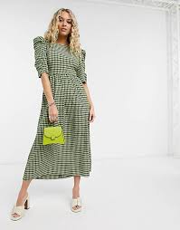 No items were found at the store selected. Topshop Cross Back Midi Dress In Lime Gingham Parfaire