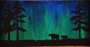 Polar Bears Northern Lights Art Northern Lights Painting Aurora Borealis Painting