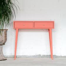 Narrow Entryway Table With Two Drawers In Coral Handmade Narrow Console Table Hallway Decor Mid In 2020 Narrow Entryway Table Entryway Tables Narrow Console Table