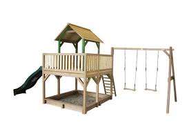 Holzspielhaus Tafil Mit Veranda Leiter Rutsche Sandkasten 2x Schaukel 277x613x291cm Holz Sandkasten Sandkasten Garten Spielturm