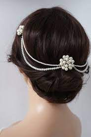 Wedding Headpiece Draped Hair Chain With Pearls 1920s Bridal Headpiece Downton Abbey Headpiece 1920s Wedding Dress Bun Accessory Wedding Headpiece Vintage Wedding Headpiece Hair Chains