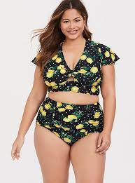 Lemon Dot Short Sleeve Bikini Top Plus Size Swimwear Plus Size Bikini Bikini Top Styles