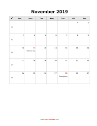 Download November 2019 Blank Calendar With Us Holidays Vertical Dowload Holiday Calendar Printable Calendar Printables 2019 Calendar