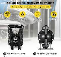 VEVOR Air-Operated Double Diaphragm Pump, 1 inch Inlet Outlet Aluminum 24  GPM Max 120PSI , Max Head Lift 229.6 ft for Residential and Industrial Use