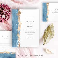 Light Blue Watercolor Wedding Invitation Set Printable With Etsy Watercolor Wedding Invitations Blue Wedding Invitations Wedding Invitation Sets