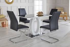 Giovani Black White High Gloss Glass Dining Table Set And 4 Leather Chairs Seats Glass Dining Table Set Grey Dining Tables Glass Dining Table