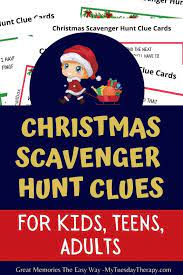 Just print out the downloadable below and cut each strip (each clue) or copy each clue word. Christmas Scavenger Hunt Clues Easy And Hard Riddles For Finding Gifts