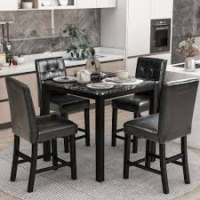 Euroco 5 Piece Counter Height Dining Set With Faux Marble Table Top Multiple Colors Walmart Com Counter Height Dining Sets Marble Table Dining Room Sets