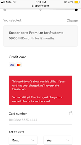 Buy a spotify gift card from offline approved stores. Solved India This Card Doesn T Allow Monthly Billing The Spotify Community