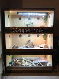 Diy Custom 3 Tier Wooden Enclosures For Bearded Dragons Including The Proper Uvb Tube Light In Addit Diy Bearded Dragon Cage Bearded Dragon Bearded Dragon Diy