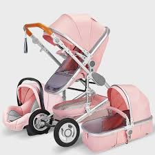 High Landscape Baby Stroller 3 In 1 With Car Seat Pink Stroller Luxury Travel Pram Car Seat And Str In 2020 Baby Strollers Travel System Pink Stroller Newborn Stroller