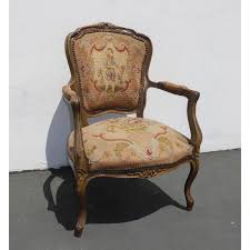 French Provincial Vintage French Provincial Needlepoint Tapestry Rose Accent Side Chair For Sale Image 3 Of 12 Chair Accent Side Chair Side Chairs