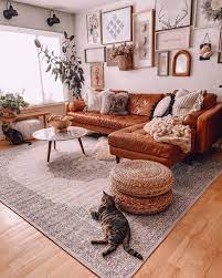 Tisa French Gray Ruggable Rug Living Room Cognac Leather Sofa Gallery Wall Cognac French Warm Home Decor Rugs In Living Room Living Room Designs