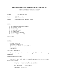 Sukacitanya dimaklumkan tuan/puan adalah dijemput untuk menghadiri mesyuarat pengurusan pentaksiran sekolah sk kampong relang kali pertama bagi tahun 2017. Doc Minit Mesyuarat Panitia Matematik Kali Pertama 2014 Hafiz Mohd Academia Edu