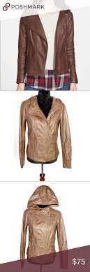 Hinge Brown Leather Hooded Moto Style Jacket Moto Style Leather Jackets For Women