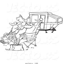 Camper trailer stock photos and images. Vector Of A Cartoon Couple Relaxing At A Campsite Near Their Tent Trailer Coloring Page Outline By Toonaday 14388